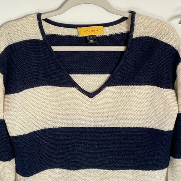 St. John Sweater yellow label striped sweater wool viscose 35478 - Picture 2 of 12